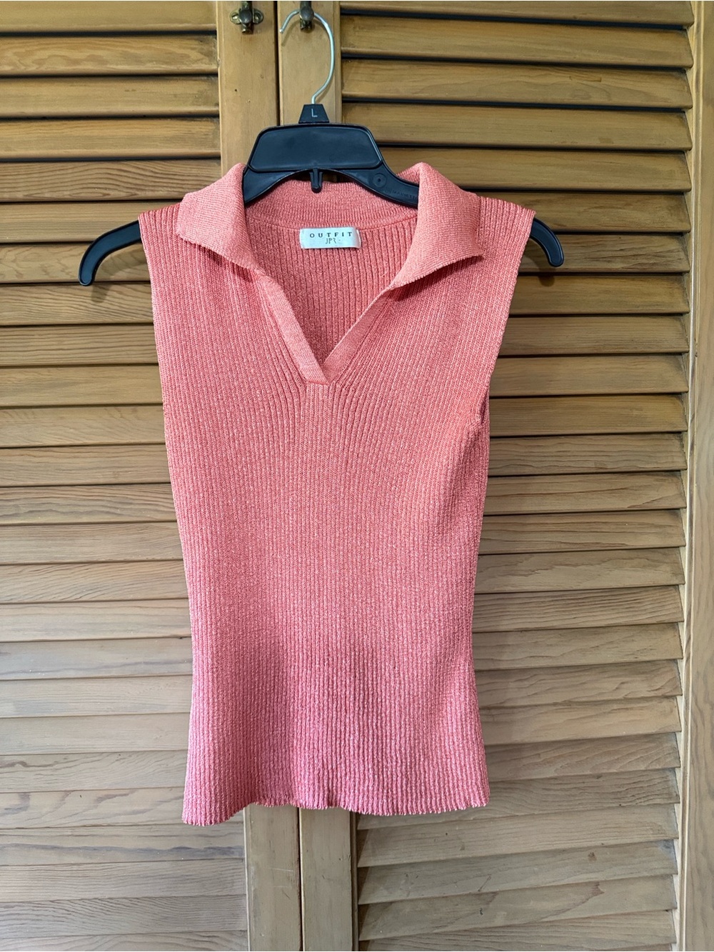 Sleeveless Knit Polo Top in Coral Pink